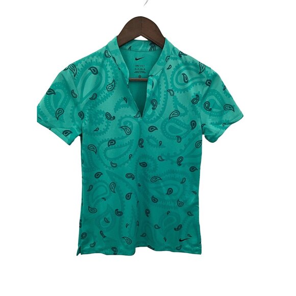 Nike Tops - Nike Womens XS Teal Paisley Dri-Fit Polo Shirt 100% Polyester